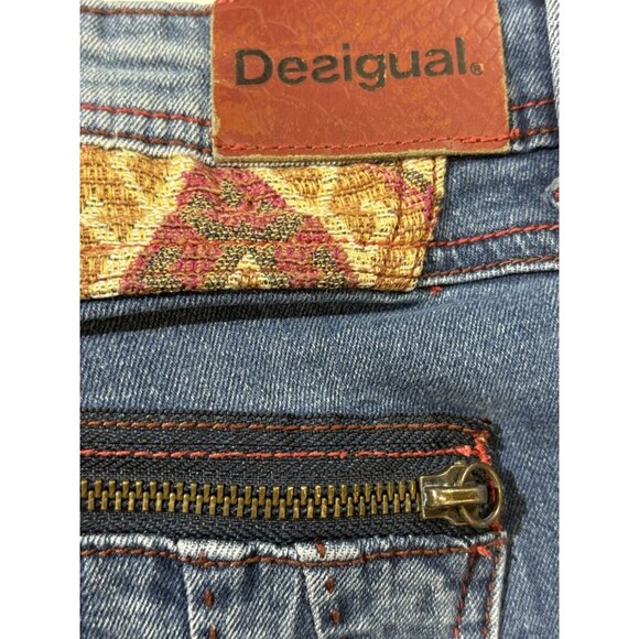 Desigual Jeans Embroidered Stripe Womens 34  Accent Boho 36D2674 Zipper Pocket - Picture 3 of 10
